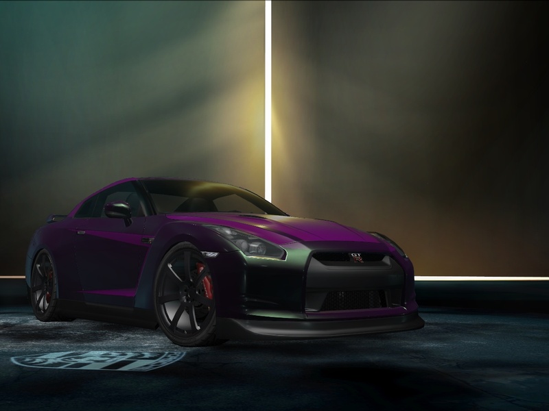 my nissan gt-r r35 with the performance of the nissan gtr police but with purple pearlescent paint and purple vinyls